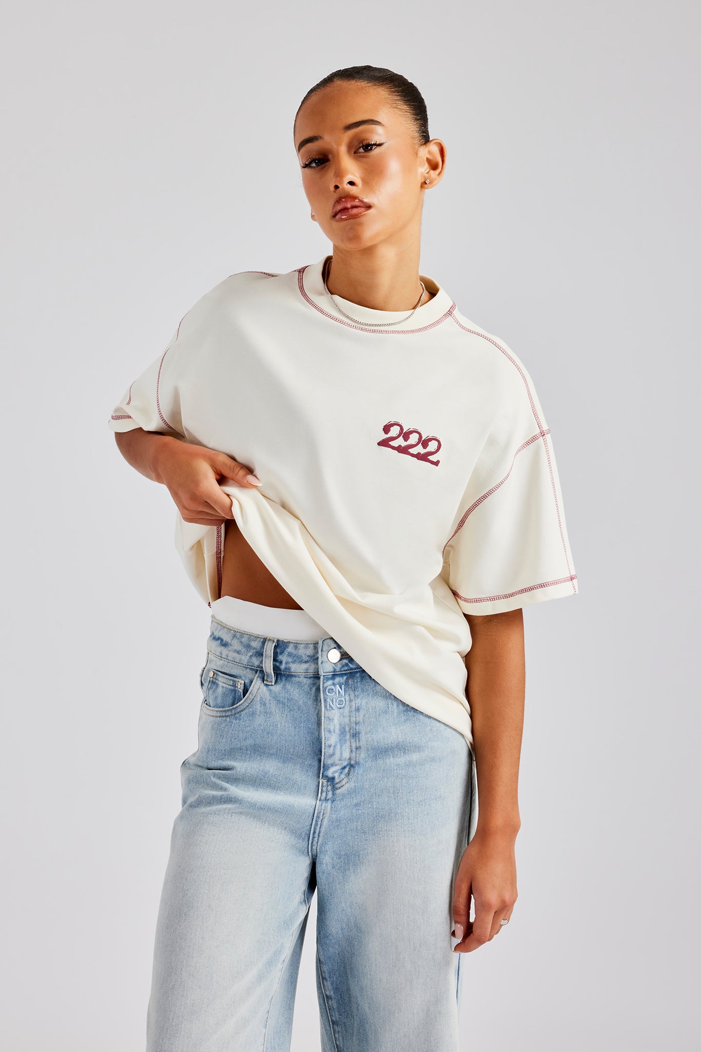 222 Cherub Contrast Stitch Oversized T-Shirt - White